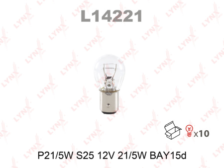 Лампа накаливания LYNXauto P21/5W 12V (BAY15D) L14221