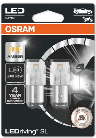 Светодиодная лампа Osram P21/5W 12V 1,3W (BAY15d) BLI2 LED White 7528DYP02B