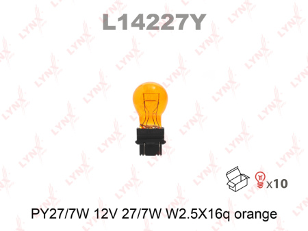 Лампа накаливания LYNXauto 12V PY27/7W  W2,5x16q Amber L14227Y