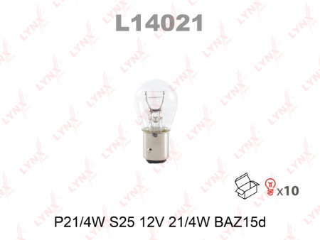 Лампа накаливания LYNXauto P21/4W 12V BAZ15D L14021