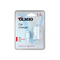Автомобильное зарядное устройство 8-pin для iPod/iPhone/iPad 1A белый Olmio