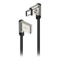 Кабель Olmio USB 2.0 - microUSB 1м угловой тканевая оплетка цвет черный