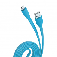Кабель Olmio USB 2.0 - microUSB 1м 2.1A голубой плоский