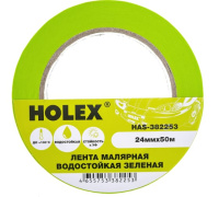 Малярная лента HOLEX жаростойкая до 100град зеленая, водостойкая 24мм*50м HAS-382253