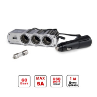 Разветвитель прикуривателя AVS 12/24 CS314U на 3 выхода   USB 43267