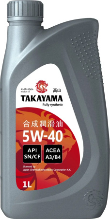 Моторное масло Takayama SAE 5W40 API SN/CF ACEA A3/B4 синтетическое 1л пластик 605528