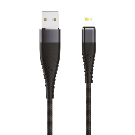 Дата-кабель Olmio Solid USB2.0 - lightning, 1,2м, 2,1А, усиленный, черный 039515