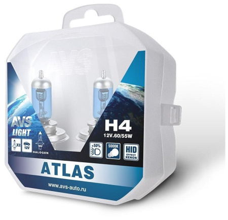 Галогенная лампа AVS H4 Atlas Box 5000К 12V 60/55W
