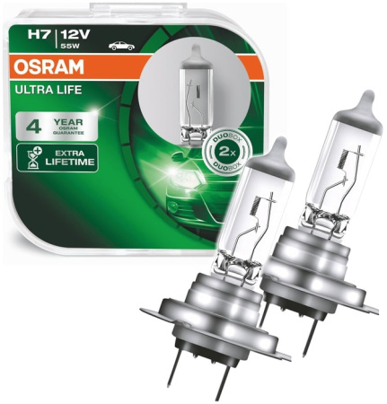 Галогенная лампа Osram H7 12V 55W (PX26d) Ultra Life DuoBox 64210ULT-HCB