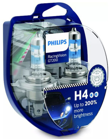 Галогенная лампа Philips H4 12V 60/55W  200% (P43t) Racing Vision GT200 12342RGTS2