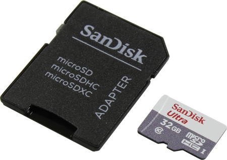 Карта памяти SanDisk Ultra microSDHC 32Gb Class 10 UHS-I U1   SD Adapter (SDSQUNR-032G-GN3MA 486424)