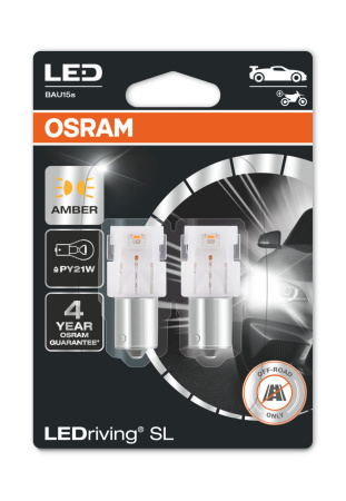 Светодиодная лампа Osram LEDriving SL (3поколение) 1,3W/12V PY21W BAU15S BLI2 оранжевый 2шт