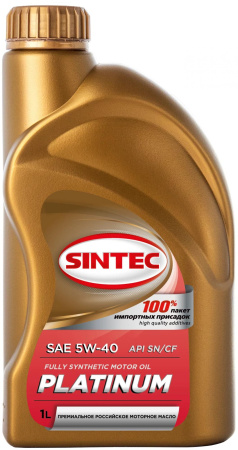 Моторное масло Sintec Platinum SAE 5W-40 API SN/CF ACEA A3/B4 полная синтетика  1л 600138
