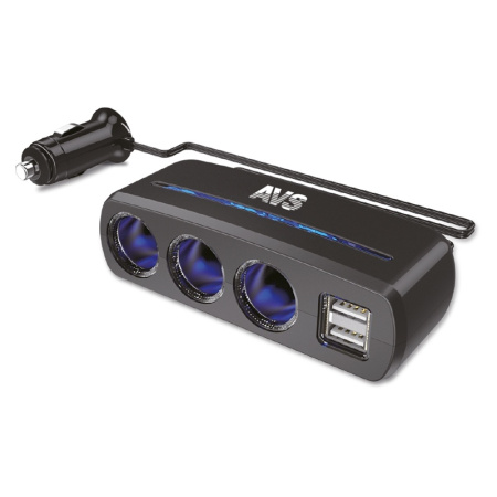 Разветвитель прикуривателя AVS 12/24 CS318U (на 3 выхода   2 USB) A40862S
