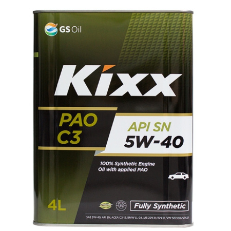 Моторное масло Kixx PAO 5w40 API SN/CF, ACEA C3, 4л синтетика