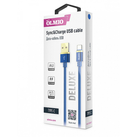 Кабель Olmio Deluxe USB 2.0 - Type-C 1м 2.1A синий