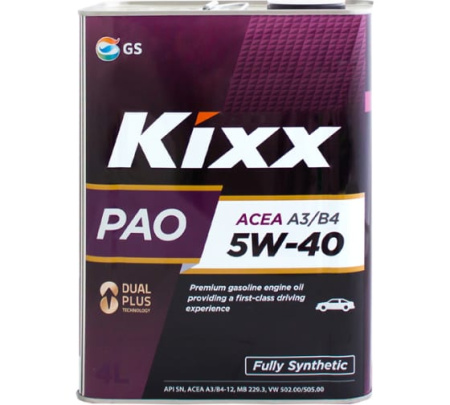 Моторное масло Kixx PAO 5w40 SN/CF, A3/B3, A4/B4 C3-08 4л синтетика