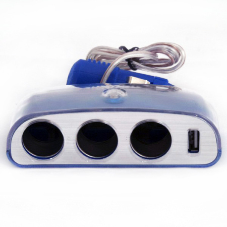 Разветвитель прикуривателя Intego C-05 синий 3 гнезда 10А USB 5V/500mA