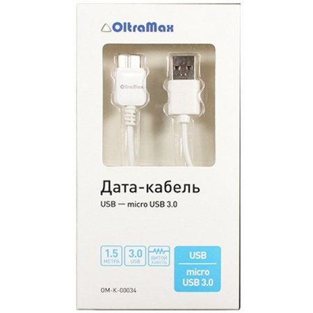 Кабель Micro 3.0 Oltramax OM-K-00034 White (1,5м, пружина)