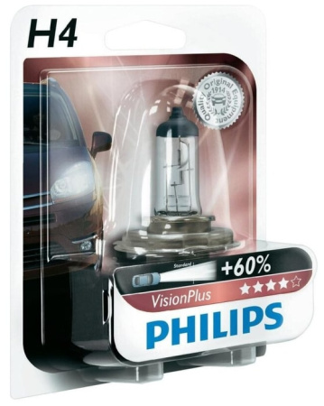 Галогенная лампа Philips H4 12V 60/55W (P43t) Vision Plus блистер 12342VPB1