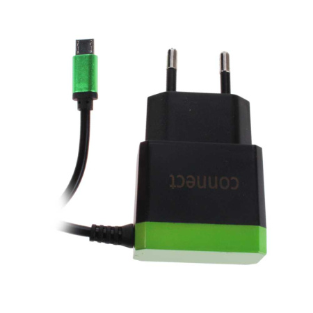 Сетевое зарядное устройство Micro USB "Connect" Black & Green