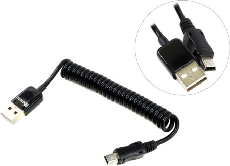 Кабель-переходник Greenconnection GC-UC02-1m USB AM -> miniUSB BM спиральный