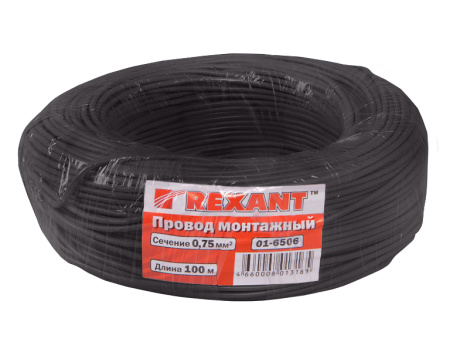 Монтажный кабель ПГВА Rexant 1*0.75мм² Cu чёрный 01-6506-1