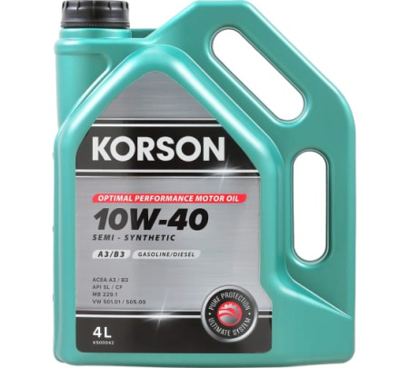 Моторное масло KORSON 10W-40 полусинтетическое A3/B3 4л KS00042