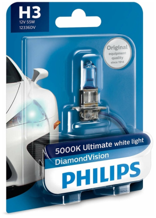 Галогенная лампа Philips H3 12V 55W (PK22s) Diamond Vision блистер 12336DVB1
