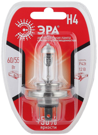 Галогенная лампа ЭРА H4 12V 55W  50% P43t BL