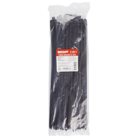 Стяжки nylon 8*400мм чёрный Rexant 07-0401-8