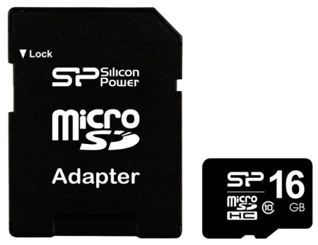 Карта памяти Silicon Power microSDHC 16Gb Class 10   SD adapter (SP016GBSTH010V10-SP)