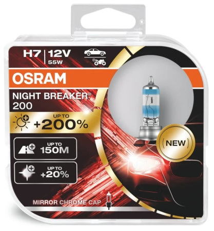 Галогенная лампа Osram H7 12V 55W (PX26d)  200% Night Breaker 200 DuoBox 64210NB200-HCB