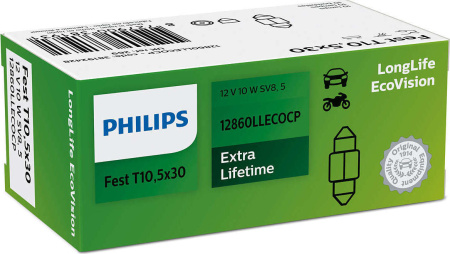 Лампа накаливания Philips C10W 12V (SV8.5) 43мм LongLife EcoVision
