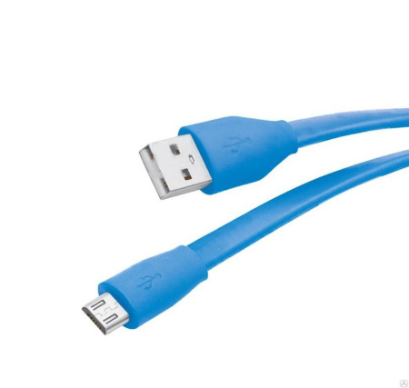 Кабель Partner USB 2.0 - microUSB 1м 2.1A голубой плоский