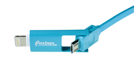 Кабель Partner USB 2.0 - microUSB/Appple 8pin 2в1 1м 2.1A плоский