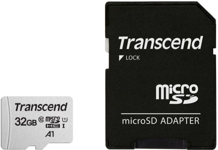 Карта памяти Transcend microSDXC 32Gb UHS-I U1   microSD-->SD adapter (TS32GUSD300S-A)