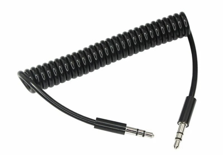 Аудиокабель Rexant AUX 3.5мм спираль 1м черный 18-4010