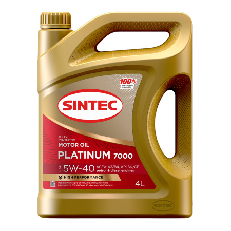 Моторное масло Sintec Platinum 7000 SAE 5W40 ACEA A3/B4 4л 600139