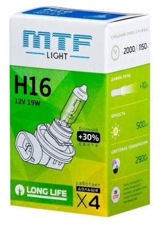 Галогенная лампа MTF Light H16 12V 19W - Standard  30% HS1216