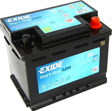 Автомобильный аккумулятор Exide ЕK 600 AGM (обратная)