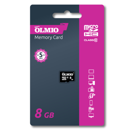 Карта памяти Olmio microSDHC 8GB Class 10 без адаптера 039120