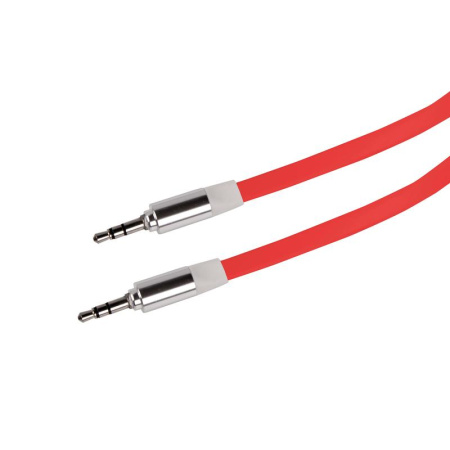Аудиокабель Partner AUX 3.5мм - 3.5мм длина 1,2м плоский провод металличесий штекер красный