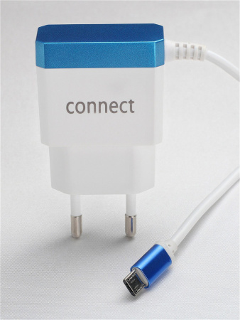 Сетевое зарядное устройство Micro USB "Connect" White & Blue