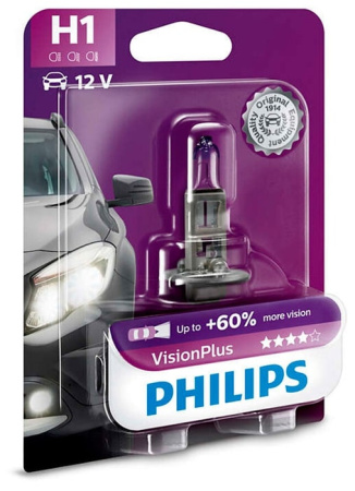 Галогенная лампа Philips H1 12V 55W (P14,5s) Vision Plus блистер 12258VPB1