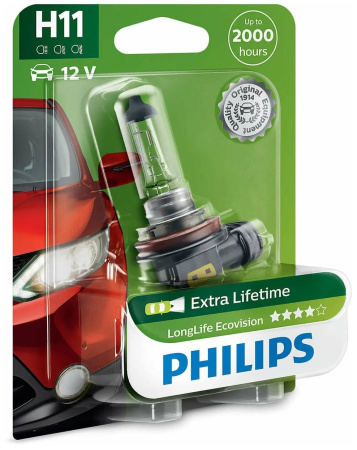 Галогенная лампа Philips H11 12V 55W (PGJ19-2) Long Life Eco Vision