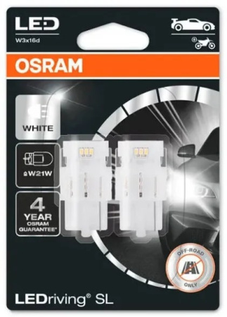 Светодиодная лампа Osram W21W LEDriving SL (3 поколение) 12V 2,0W (W3x16d) 6000K 2шт 7505DWP-02B