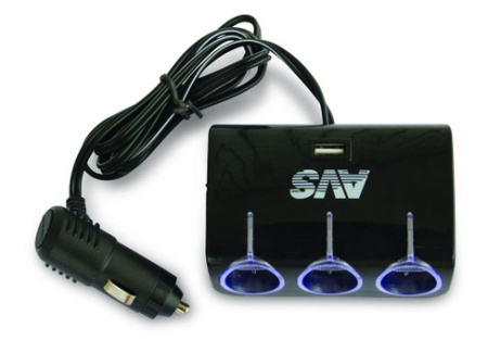 Разветвитель прикуривателя AVS 12/24 CS317U (на 3 выхода   USB)
