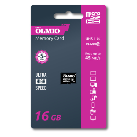 Карта памяти Olmio microSDHC 16GB Class 10 UHS-I без адаптера 039121