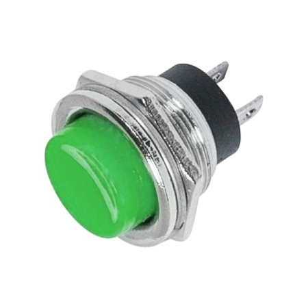 Выключатель-кнопка Rexant металл 2А (2с) (ON)-OFF Ø16.2 зеленая (RWD-306) индивидуальная упаковка